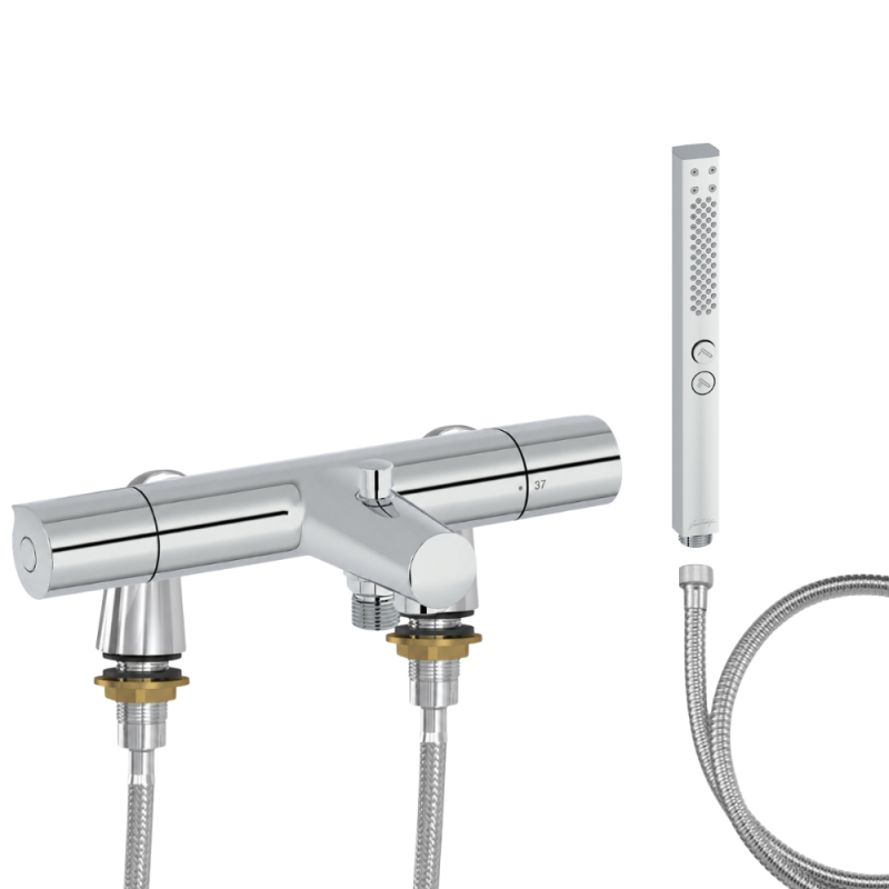 Mitigeur baignoire JACOB DELAFON Simone + pommeau de douche Shift+ carré + flexible de douche métal + colonnettes Idro'Flex