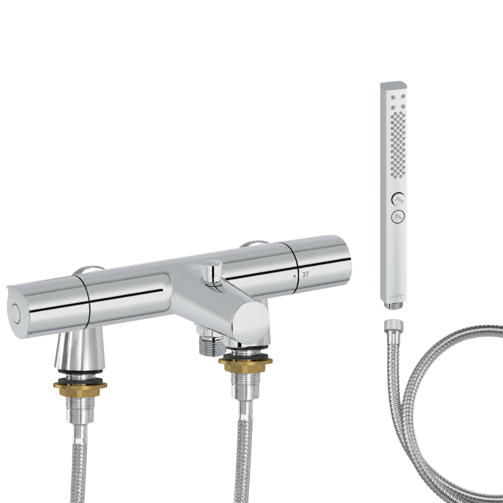 Mitigeur baignoire JACOB DELAFON Simone + pommeau de douche Shift+ carré + flexible de douche métal + colonnettes Idro'Flex