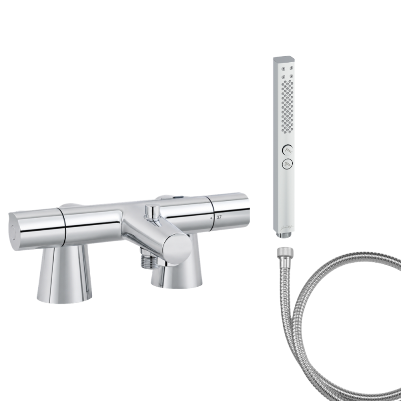 Mitigeur baignoire JACOB DELAFON Simone + pommeau de douche Shift+ carré + flexible de douche métal + colonnettes