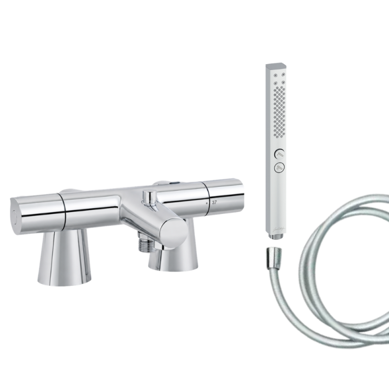 Mitigeur baignoire JACOB DELAFON Simone + pommeau de douche Shift+ carré + flexible de douche lisse + colonnettes