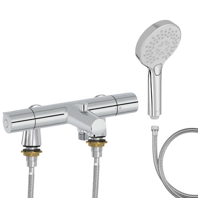 Mitigeur baignoire JACOB DELAFON Simone + pommeau de douche Metro + flexible de douche métal + colonnettes Idro'Flex