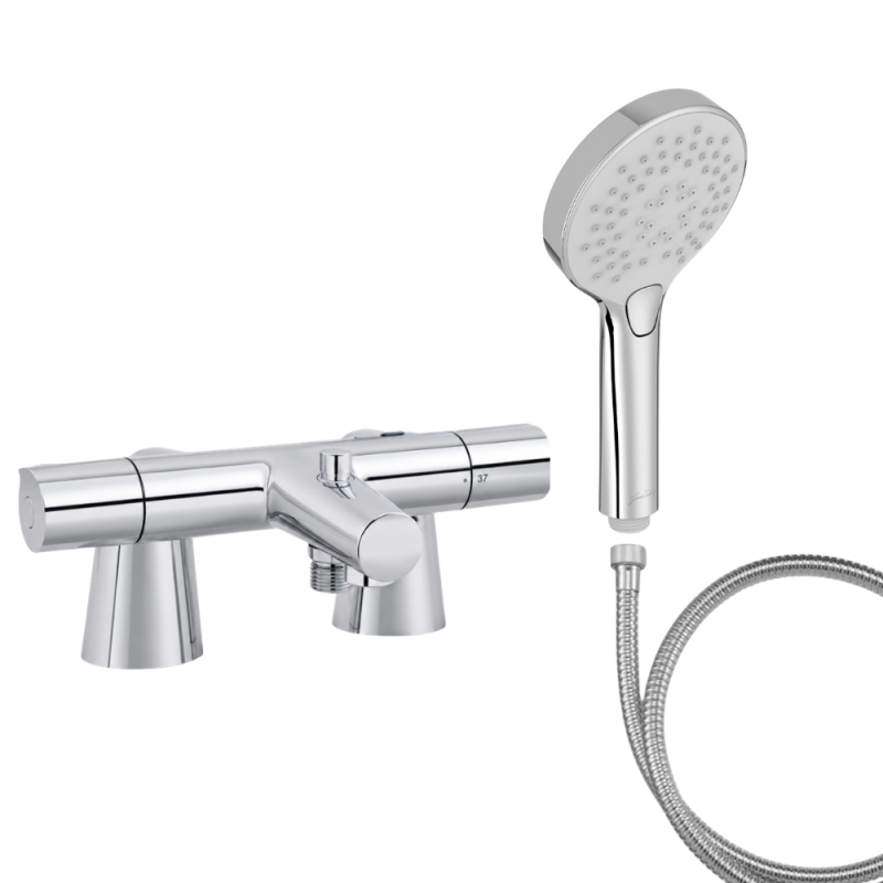 Mitigeur baignoire JACOB DELAFON Simone + pommeau de douche Metro + flexible de douche métal + colonnettes