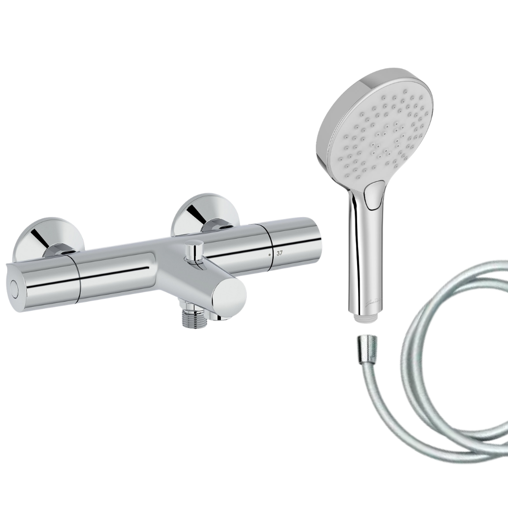 Mitigeur baignoire JACOB DELAFON Simone + pommeau de douche Metro + flexible de douche lisse