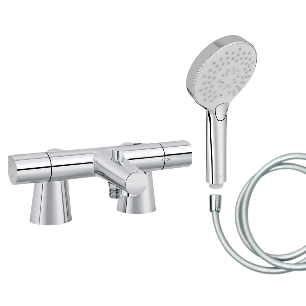 Mitigeur baignoire JACOB DELAFON Simone + pommeau de douche Metro + flexible de douche lisse + colonnettes