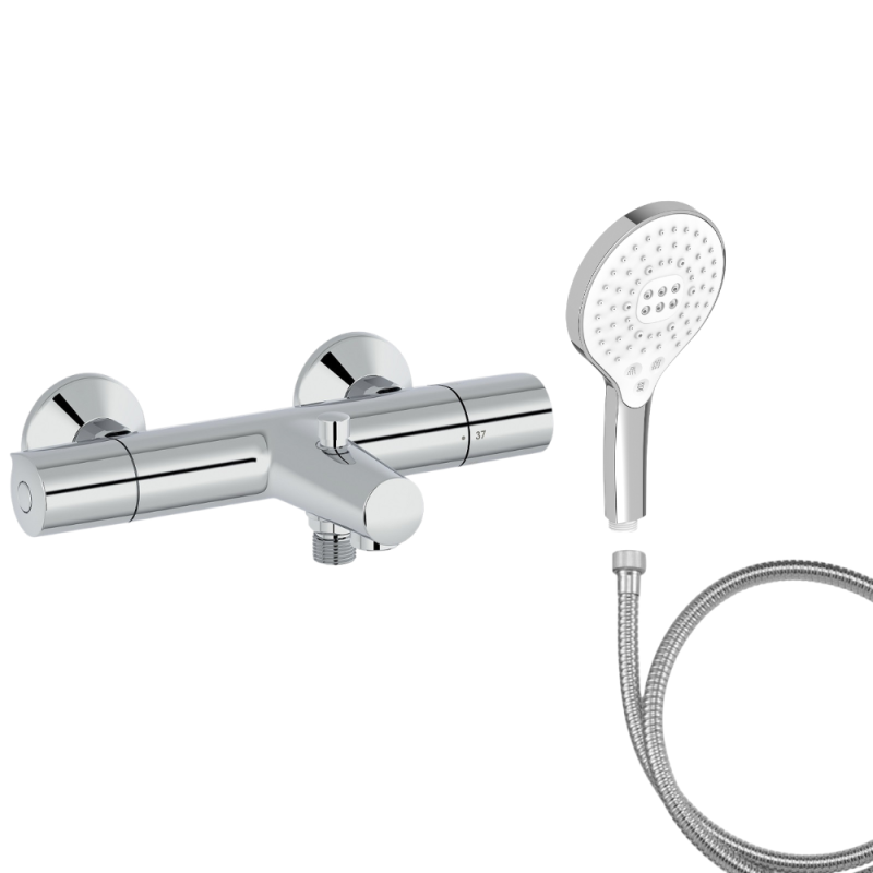 Mitigeur baignoire JACOB DELAFON Simone + pommeau de douche Metro signature + flexible de douche métal