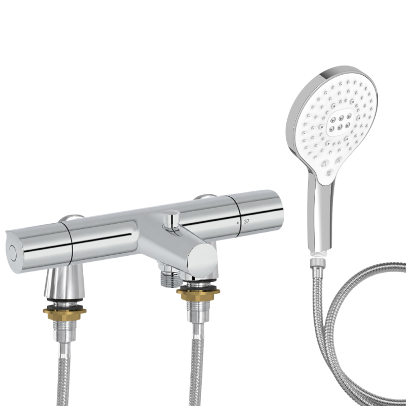 Mitigeur baignoire JACOB DELAFON Simone + pommeau de douche Metro signature + flexible de douche métal + colonnettes Idro'Flex