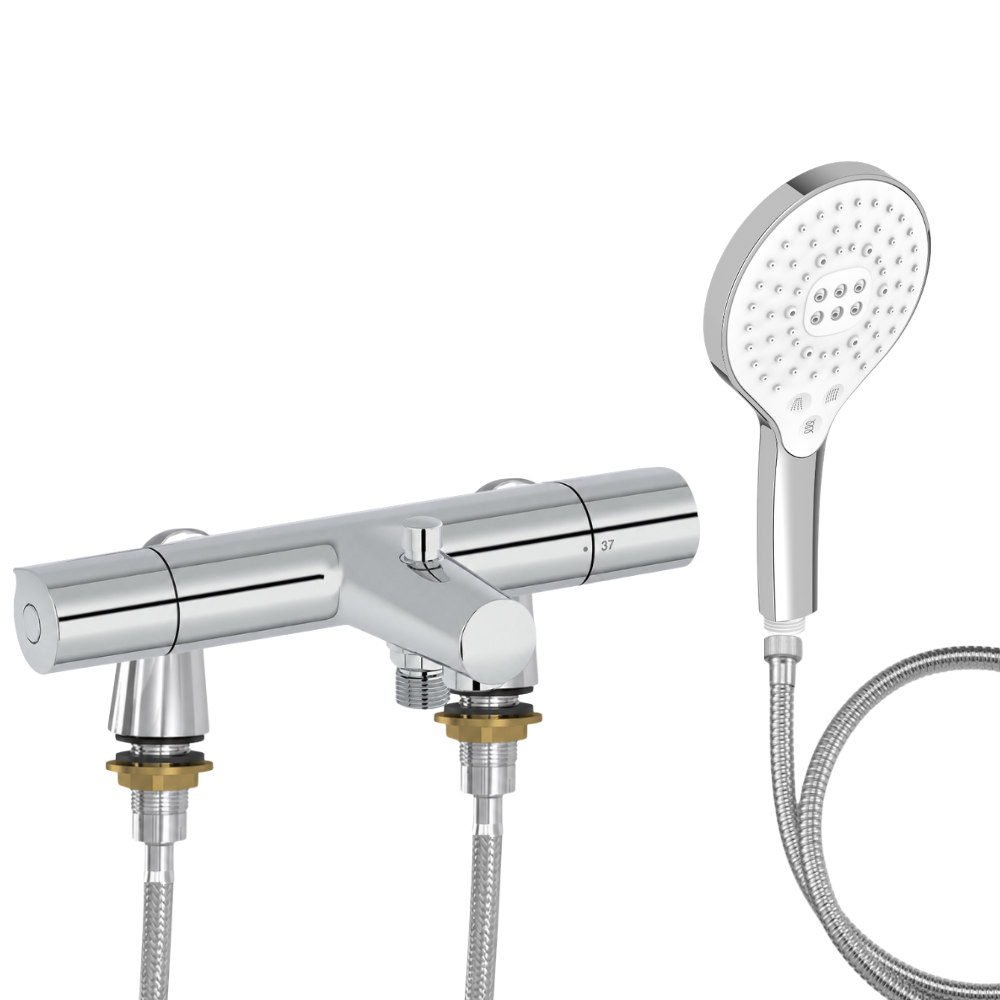 Mitigeur baignoire JACOB DELAFON Simone + pommeau de douche Metro signature + flexible de douche métal + colonnettes Idro'Flex