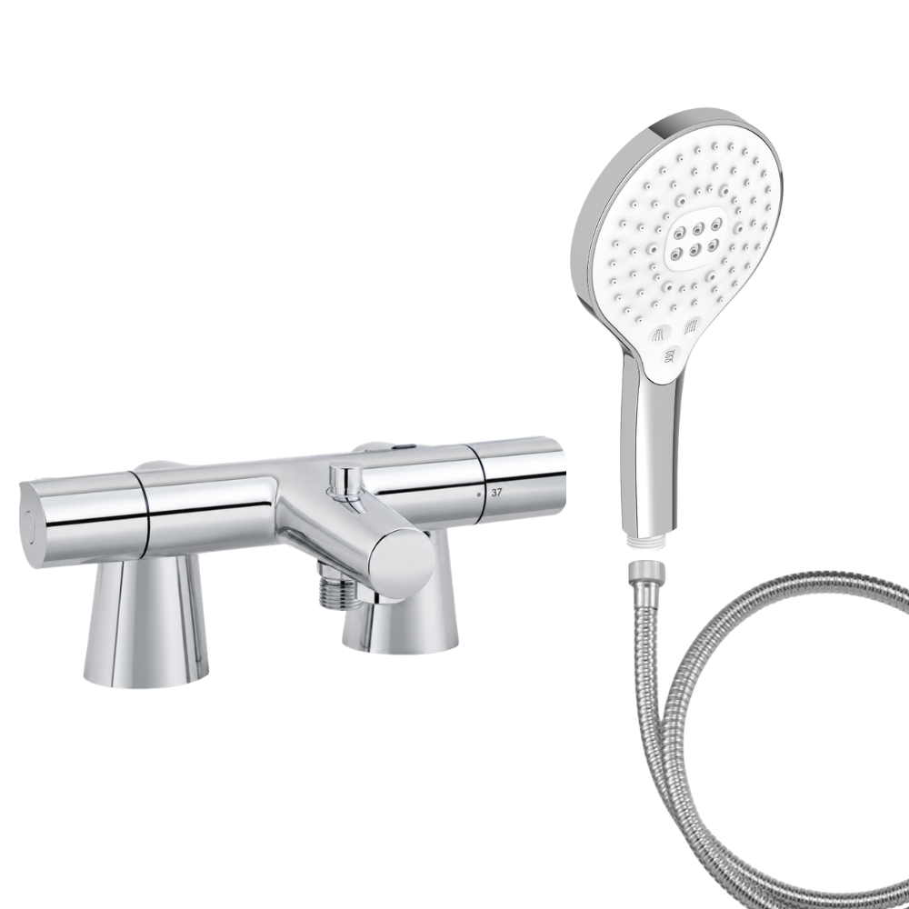 Mitigeur baignoire JACOB DELAFON Simone + pommeau de douche Metro signature + flexible de douche métal + colonnettes