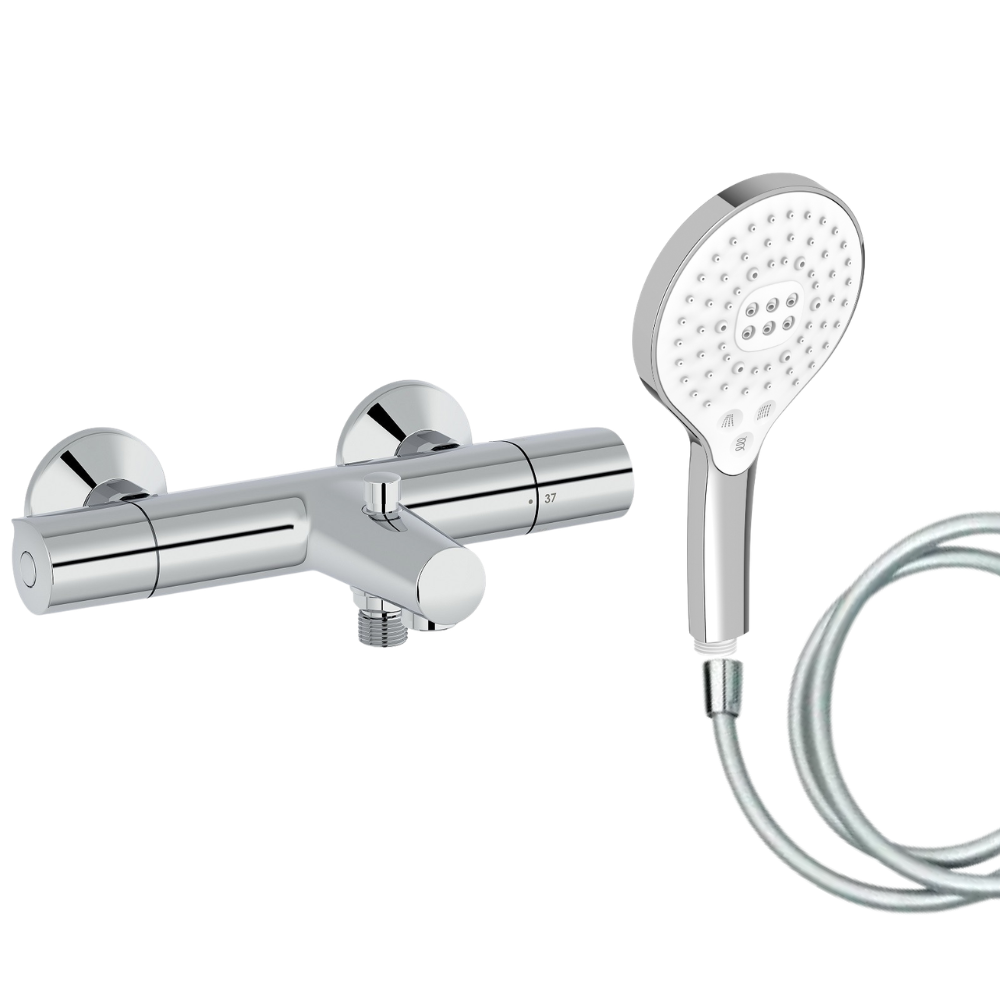 Mitigeur baignoire JACOB DELAFON Simone + pommeau de douche Metro signature + flexible de douche lisse