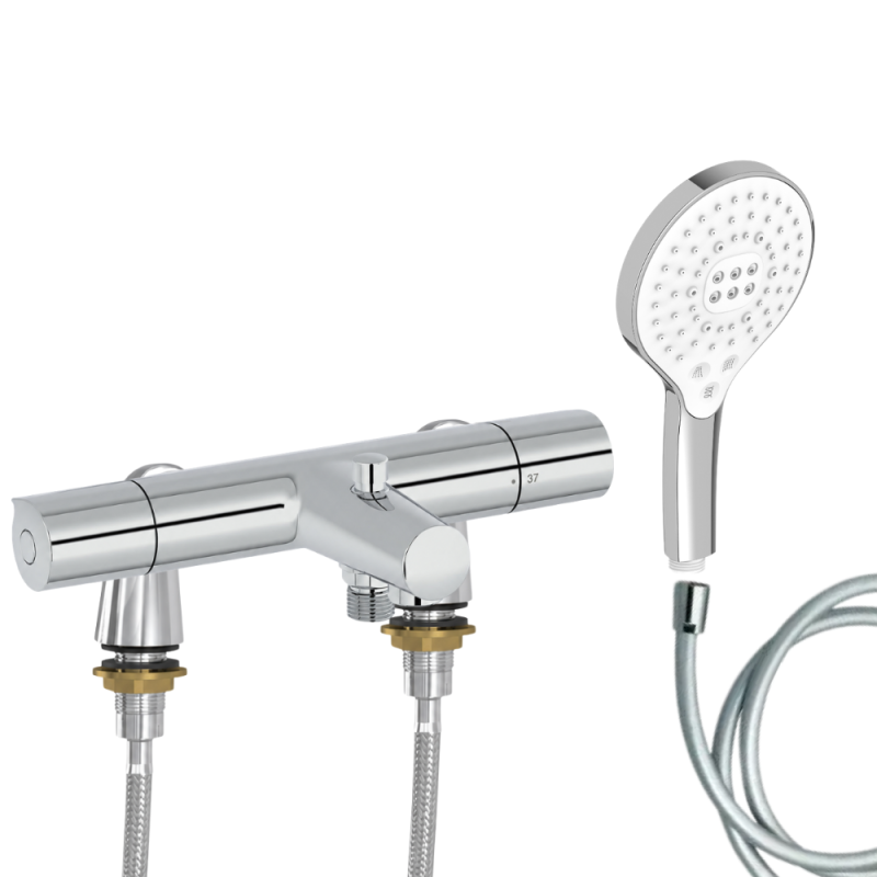 Mitigeur baignoire JACOB DELAFON Simone + pommeau de douche Metro signature + flexible de douche lisse + colonnettes Idro'Flex