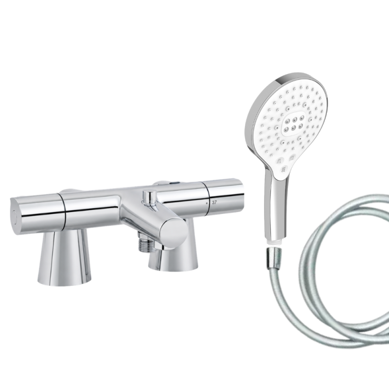 Mitigeur baignoire JACOB DELAFON Simone + pommeau de douche Metro signature + flexible de douche lisse + colonnettes