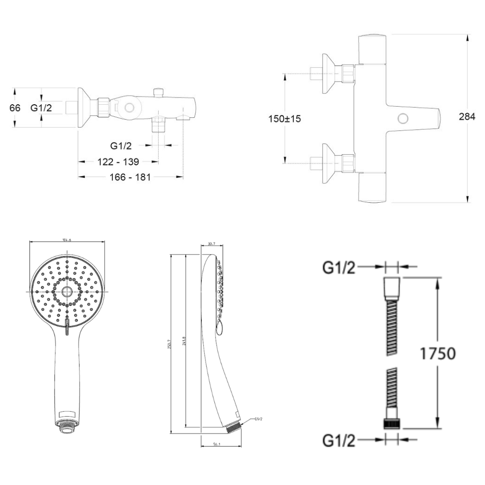 Mitigeur baignoire JACOB DELAFON Simone + pommeau de douche Juliette + flexible de douche métal