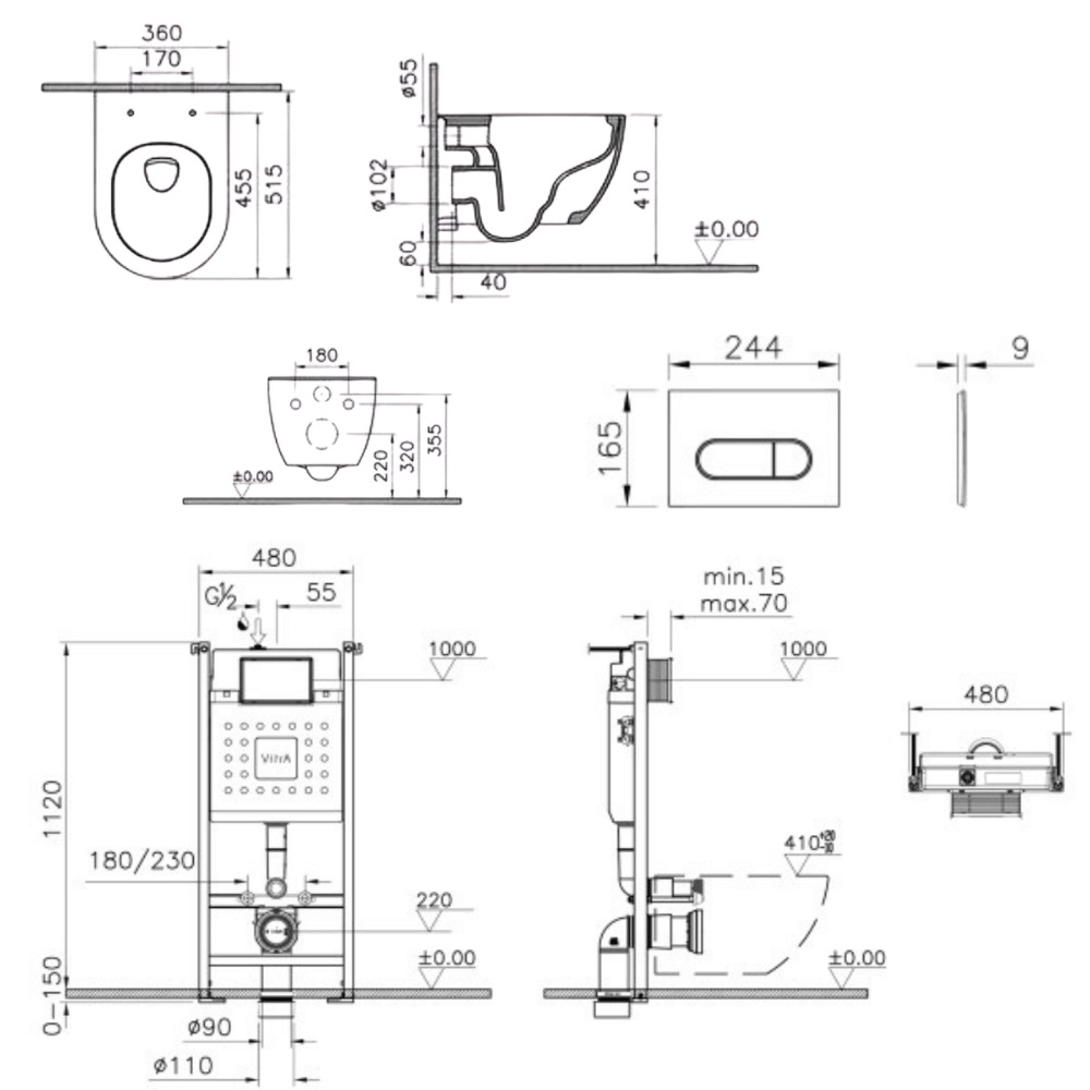 dimensions du pack WC suspendu 8320B003-6405_732-5800-01_740-2200