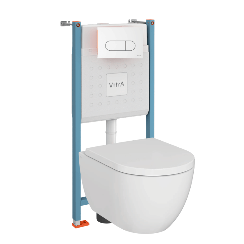 Pack suspendu sans bride M60 VortexFlush Round + abattant frein de chute + Bâti support mur porteur + Plaque de commande