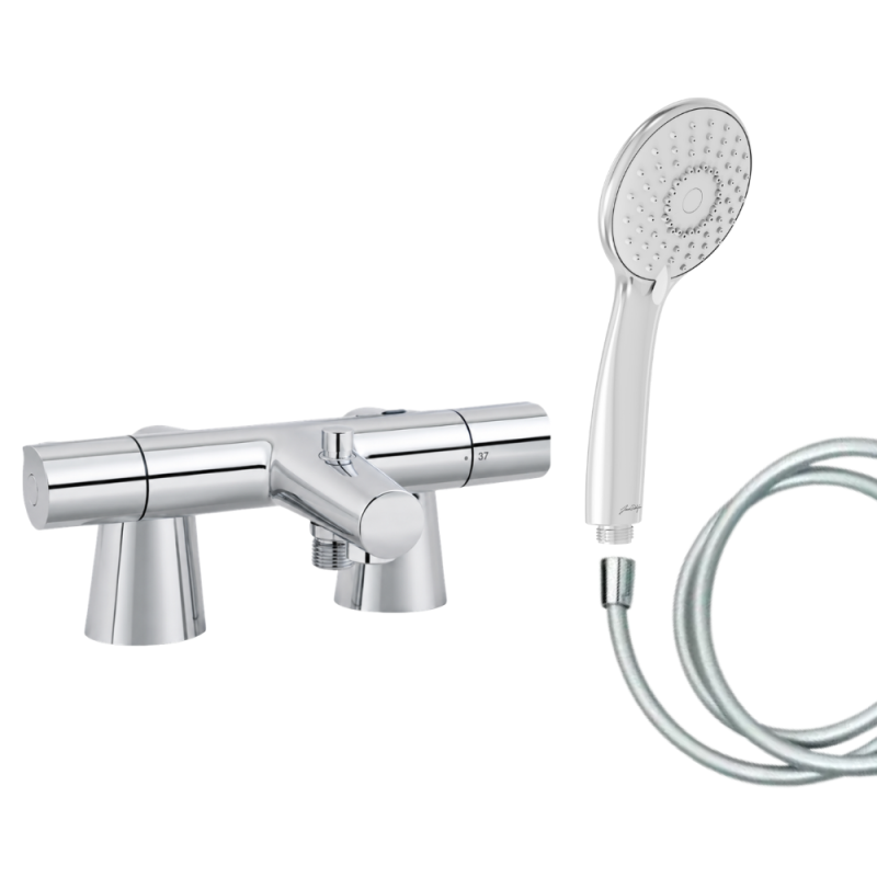 Mitigeur baignoire JACOB DELAFON Simone + pommeau de douche Juliette + flexible de douche lisse + colonnettes