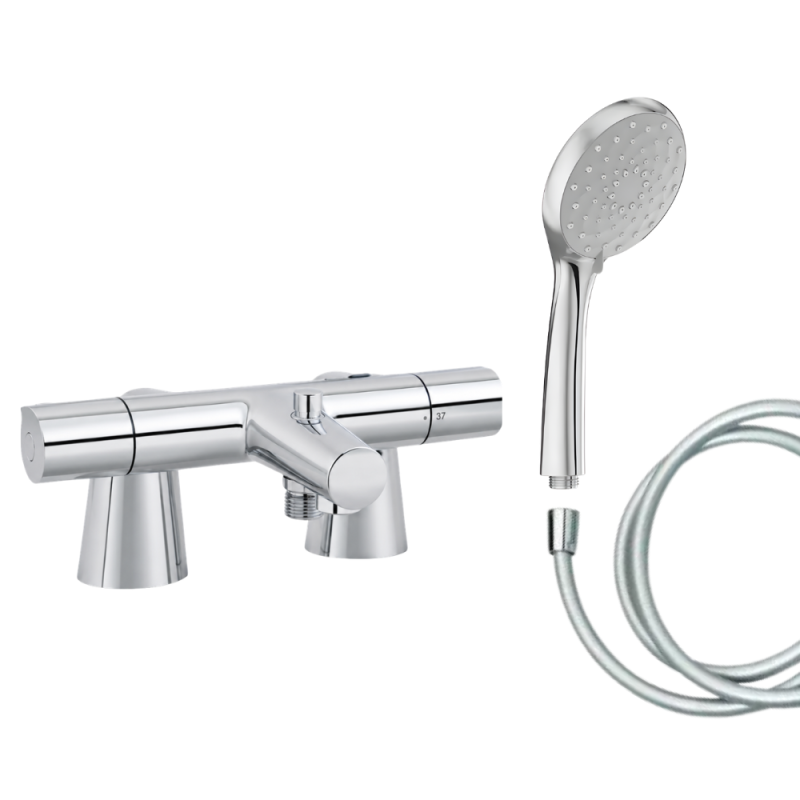 Mitigeur baignoire JACOB DELAFON Simone + pommeau de douche Awaken + flexible de douche lisse + colonnettes