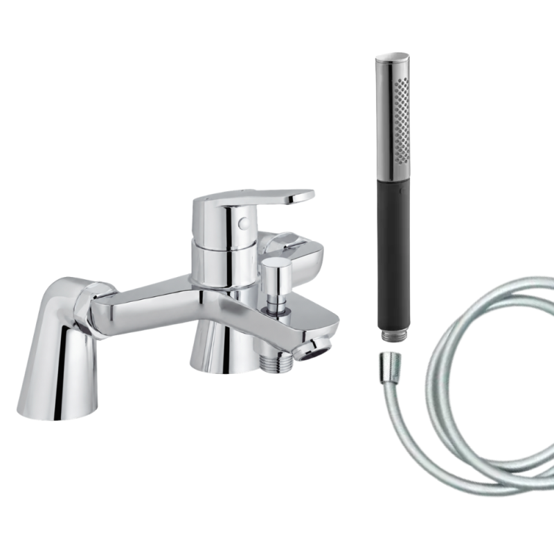 Mitigeur baignoire JACOB DELAFON Aimé + pommeau de douche Shift Ellipse + flexible de douche lisse + colonnettes