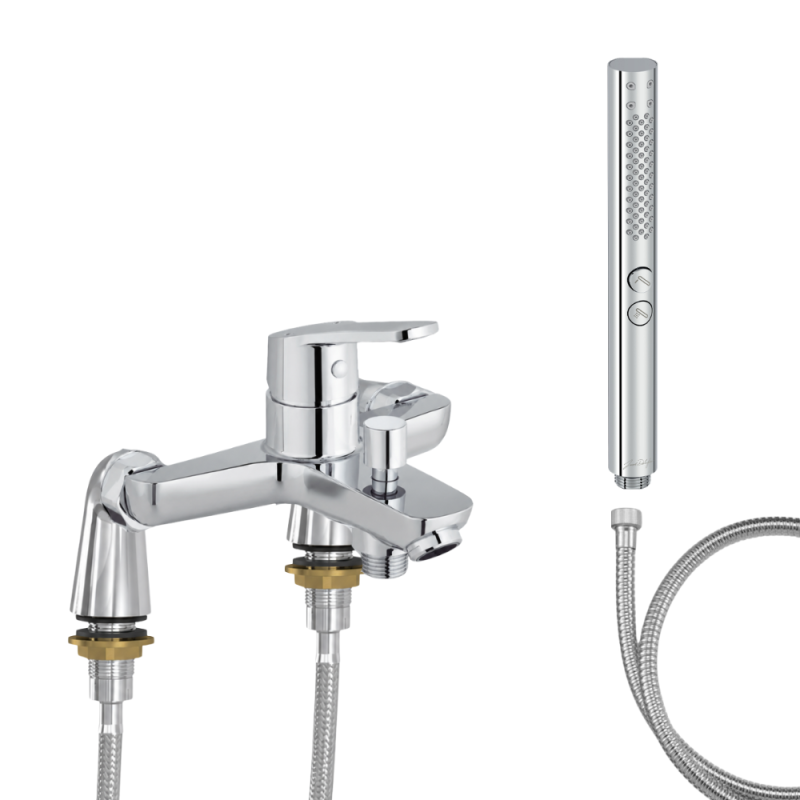 Mitigeur baignoire JACOB DELAFON Aimé + pommeau de douche Shift+ rond + flexible de douche métal + colonnettes Idro'Flex