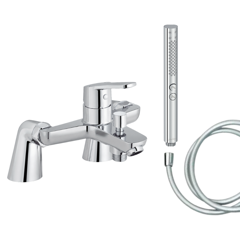 Mitigeur baignoire JACOB DELAFON Aimé + pommeau de douche Shift+ rond + flexible de douche lisse + colonnettes