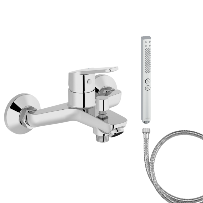 Mitigeur baignoire JACOB DELAFON Aimé + pommeau de douche Shift+ carré + flexible de douche métal