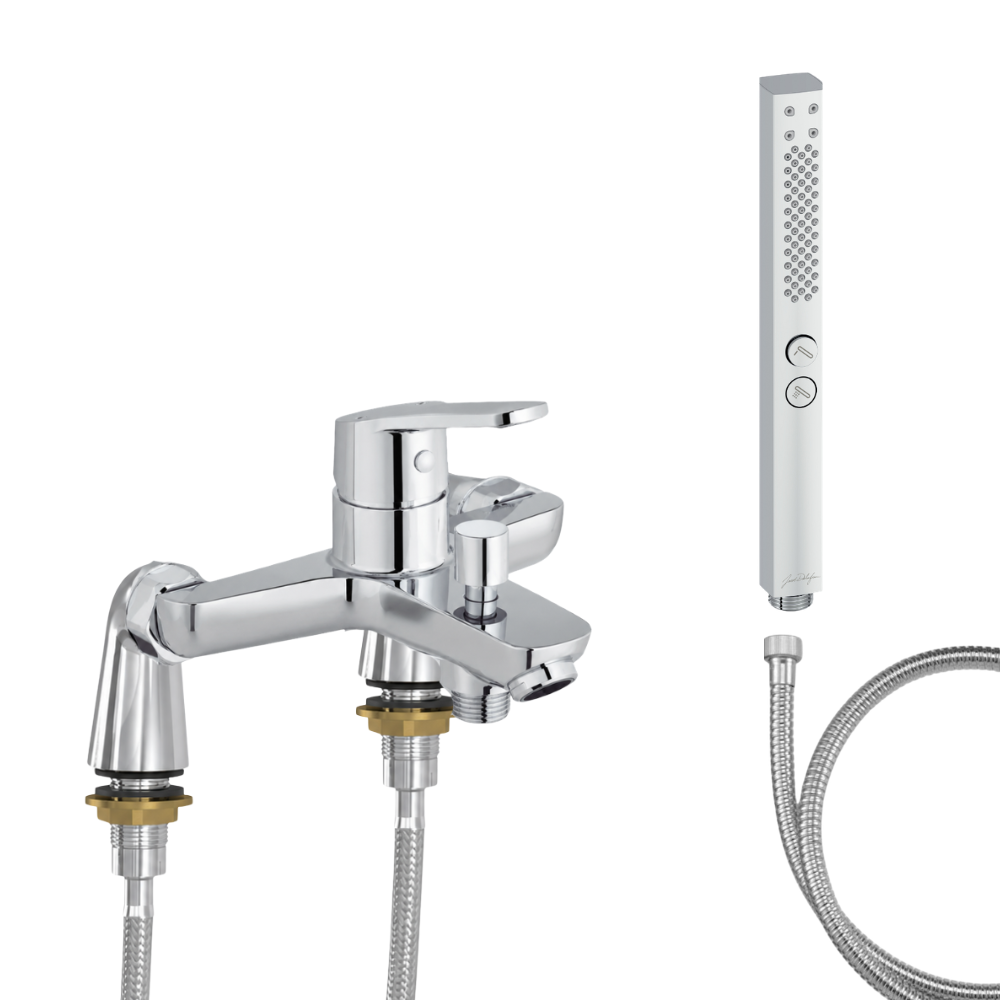 Mitigeur baignoire JACOB DELAFON Aimé + pommeau de douche Shift+ carré + flexible de douche métal + colonnettes Idro'Flex