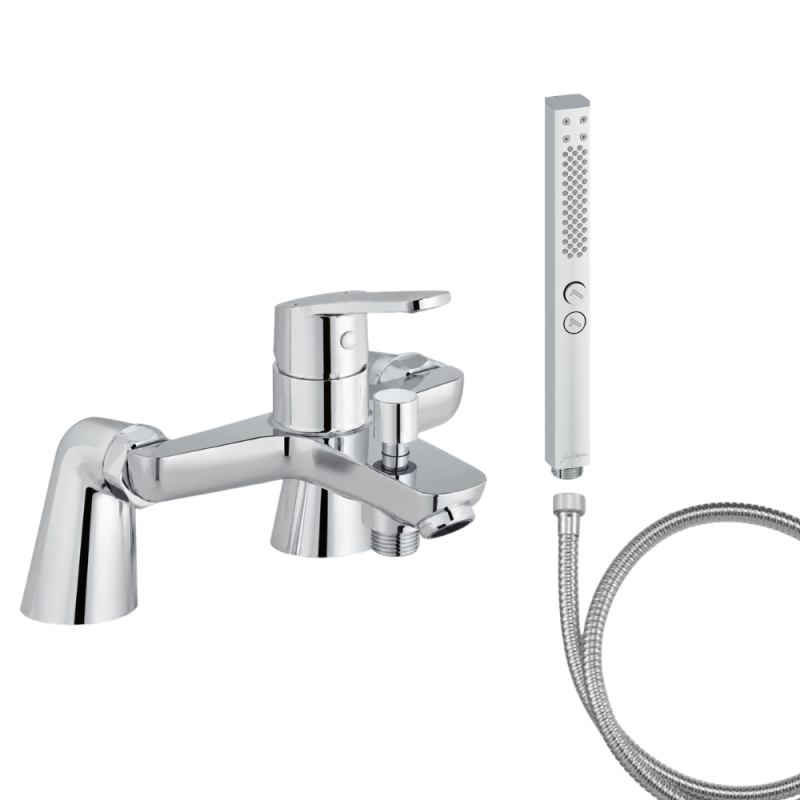 Mitigeur baignoire JACOB DELAFON Aimé + pommeau de douche Shift+ carré + flexible de douche métal + colonnettes