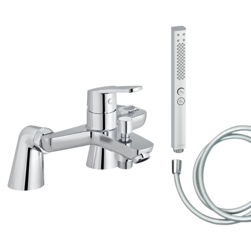 Mitigeur baignoire JACOB DELAFON Aimé + pommeau de douche Shift+ carré + flexible de douche lisse + colonnettes