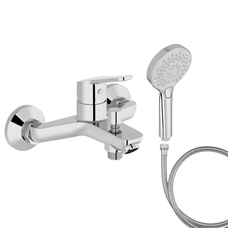 Mitigeur baignoire JACOB DELAFON Aimé + pommeau de douche Metro + flexible de douche métal
