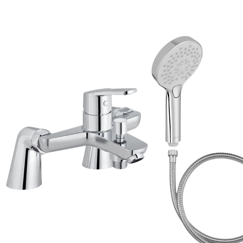 Mitigeur baignoire JACOB DELAFON Aimé + pommeau de douche Metro + flexible de douche métal + colonnettes