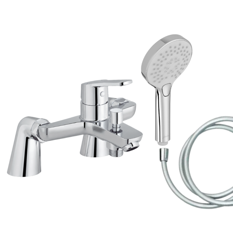Mitigeur baignoire JACOB DELAFON Aimé + pommeau de douche Metro + flexible de douche lisse + colonnettes