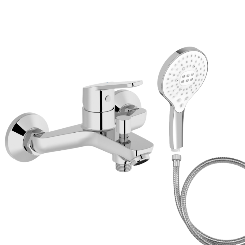Mitigeur baignoire JACOB DELAFON Aimé + pommeau de douche Metro signature + flexible de douche métal