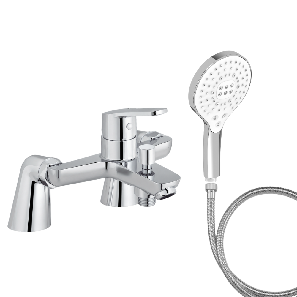 Mitigeur baignoire JACOB DELAFON Aimé + pommeau de douche Metro signature + flexible de douche métal + colonnettes