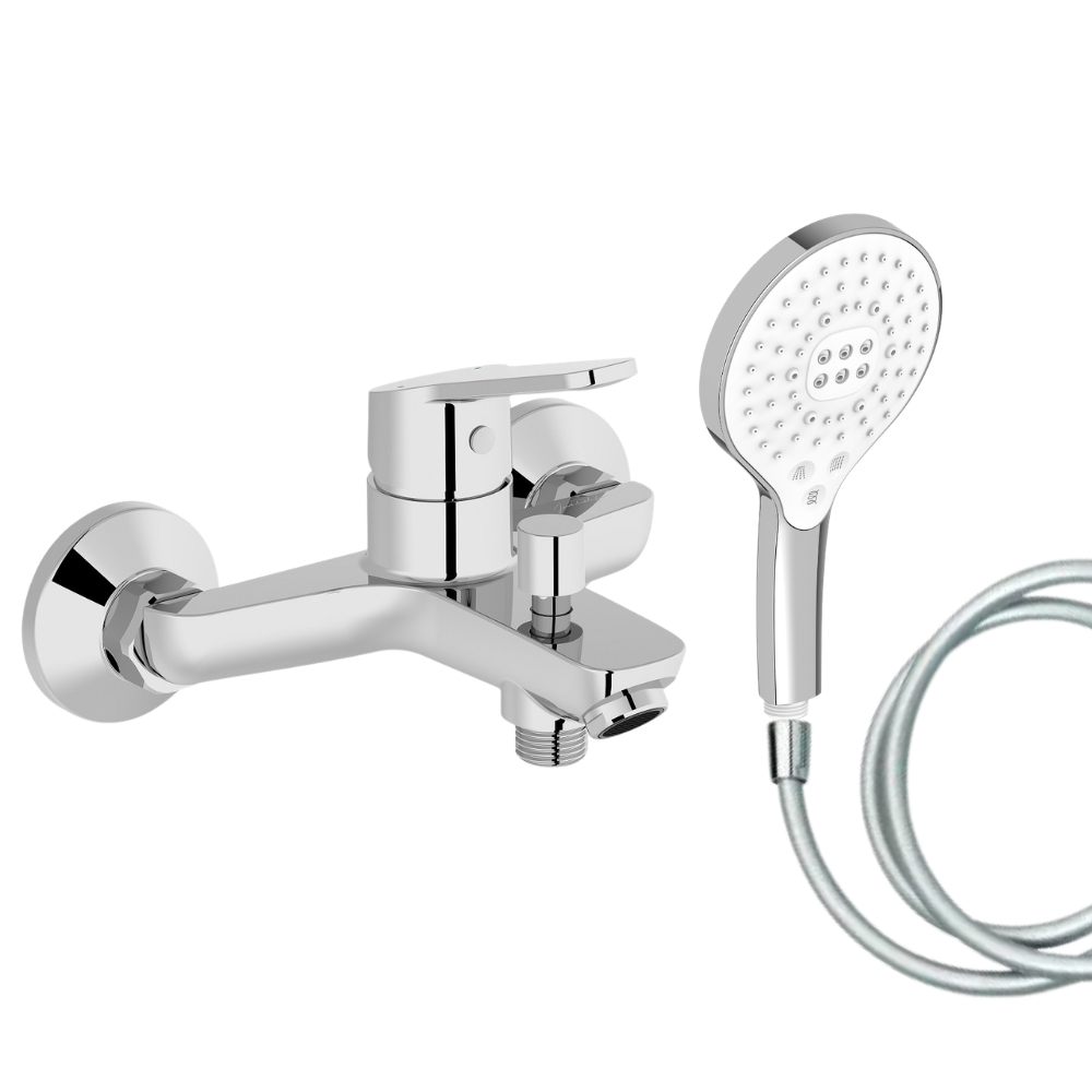 Mitigeur baignoire JACOB DELAFON Aimé + pommeau de douche Metro signature + flexible de douche lisse