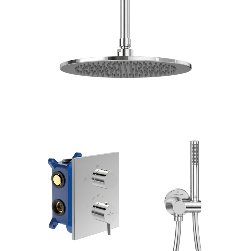 Colonne de douche thermostatique encastrable Villeroy & Boch Conum chromé avec corps encastré