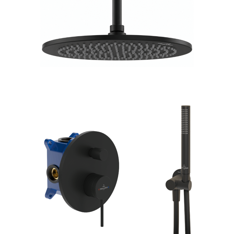 Colonne de douche mécanique encastrable Villeroy & Boch Loop & Friends noir mat avec corps encastré