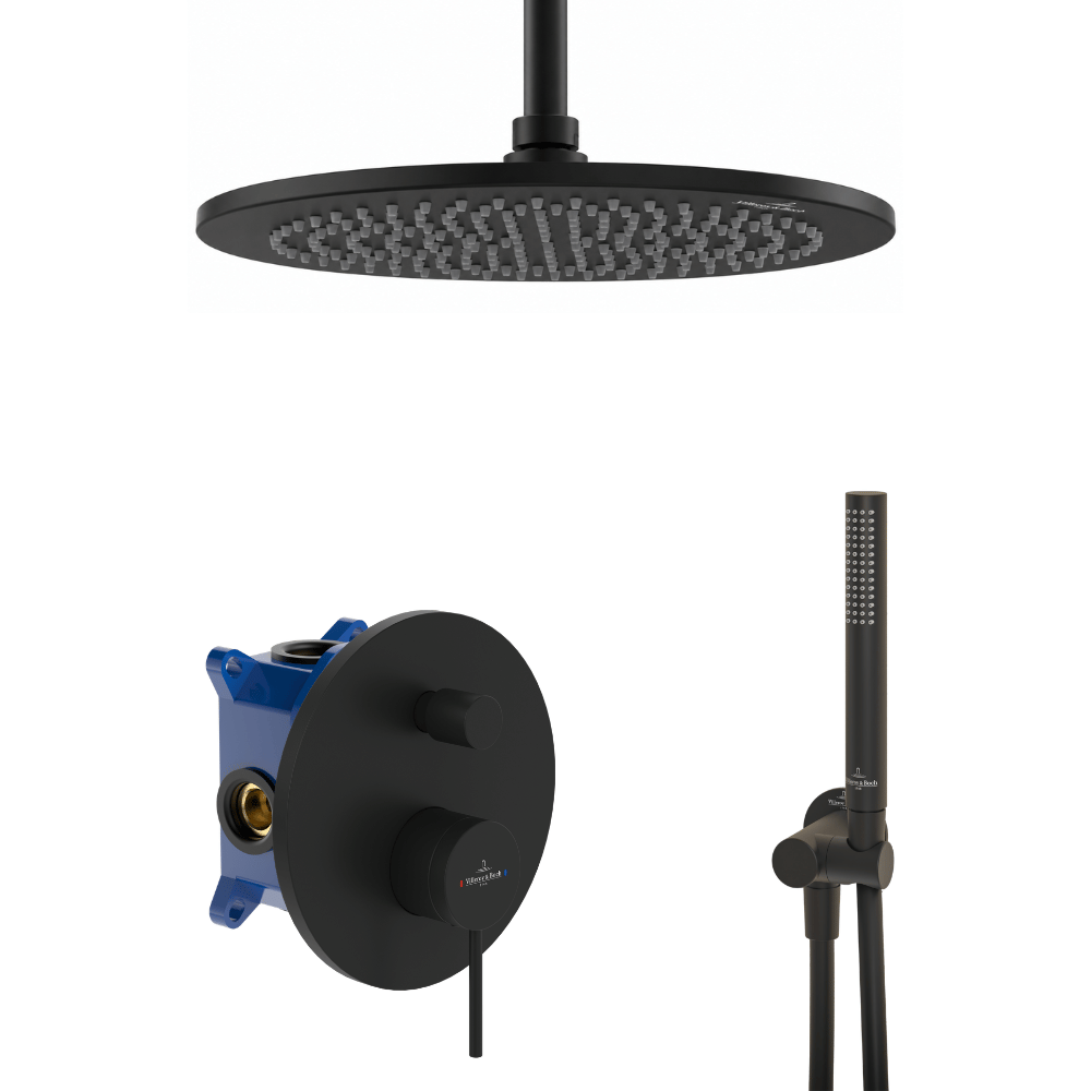 Colonne de douche mécanique encastrable Villeroy & Boch Loop & Friends noir mat avec corps encastré