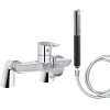 Mitigeur baignoire JACOB DELAFON July+ + pommeau de douche Shift Ellipse + flexible de douche lisse + colonnettes