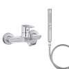 Mitigeur baignoire JACOB DELAFON July+ + pommeau de douche Shift+ rond + flexible de douche métal