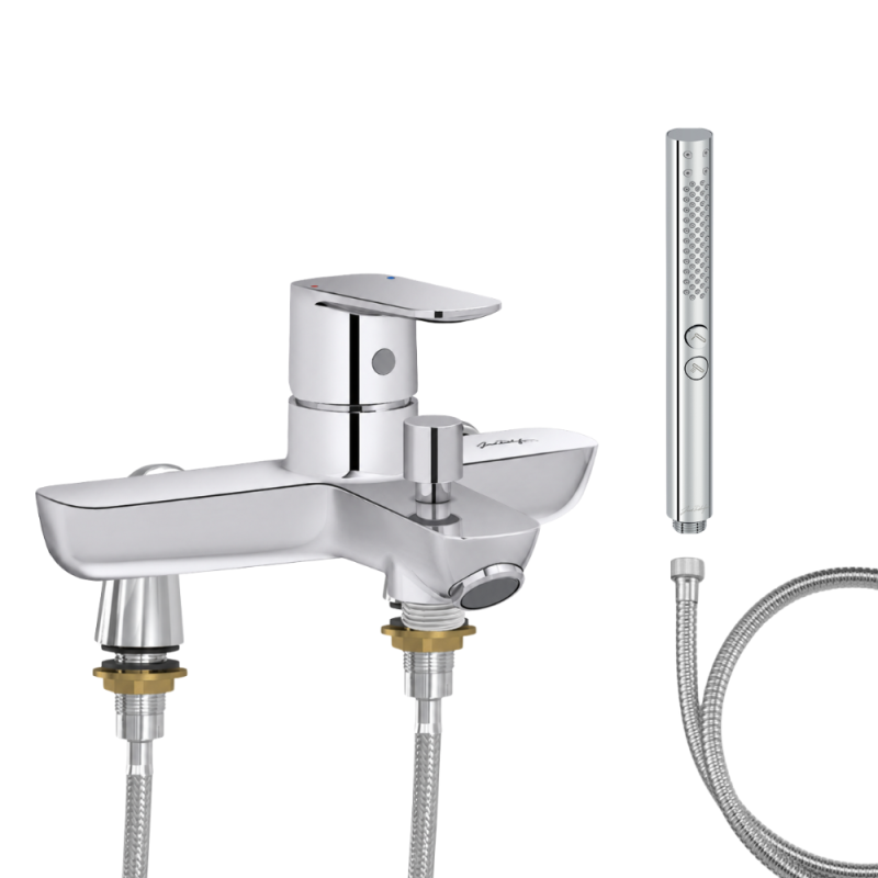 Mitigeur baignoire JACOB DELAFON July+ + pommeau de douche Shift+ rond + flexible de douche métal + colonnettes Idro'Flex