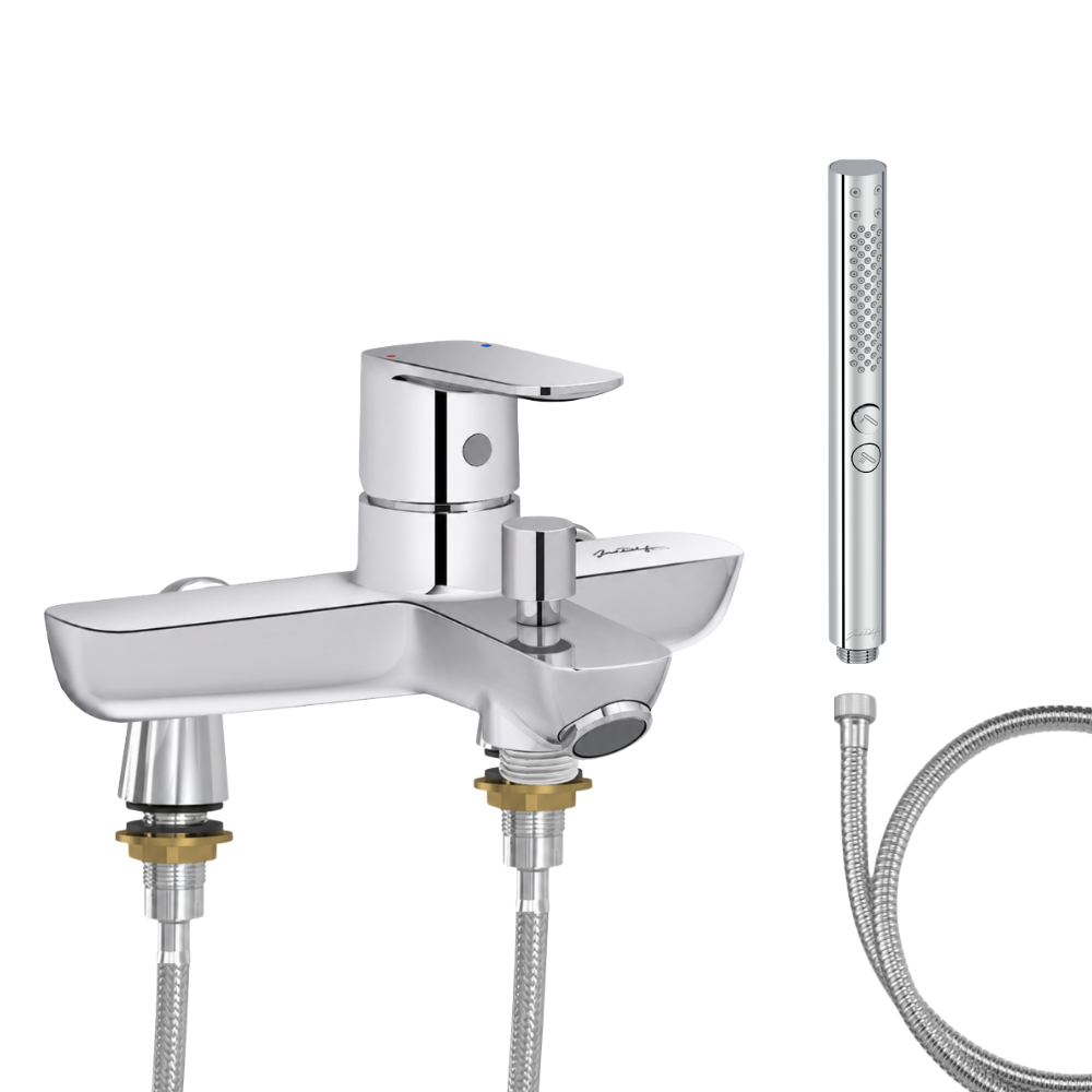 Mitigeur baignoire JACOB DELAFON July+ + pommeau de douche Shift+ rond + flexible de douche métal + colonnettes Idro'Flex