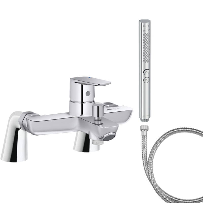 Mitigeur baignoire JACOB DELAFON July+ + pommeau de douche Shift+ rond + flexible de douche métal + colonnettes