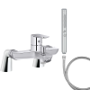 Mitigeur baignoire JACOB DELAFON July+ + pommeau de douche Shift+ rond + flexible de douche métal + colonnettes