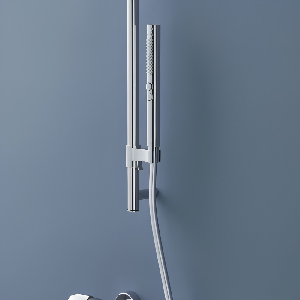 Mitigeur baignoire JACOB DELAFON July+ + pommeau de douche Shift+ rond + flexible de douche métal + colonnettes