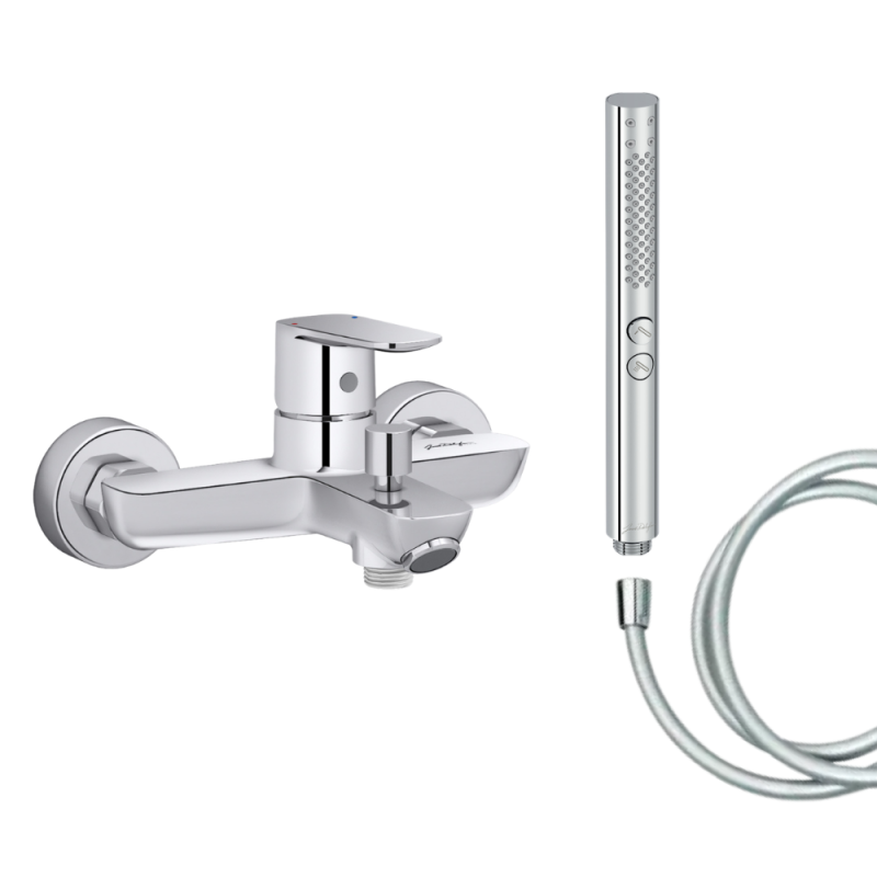 Mitigeur baignoire JACOB DELAFON July+ + pommeau de douche Shift+ rond + flexible de douche lisse