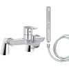 Mitigeur baignoire JACOB DELAFON July+ + pommeau de douche Shift+ rond + flexible de douche lisse + colonnettes