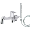 Mitigeur baignoire JACOB DELAFON July+ + pommeau de douche Shift+ carré + flexible de douche lisse + colonnettes