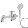 Mitigeur baignoire JACOB DELAFON July+ + pommeau de douche Metro + flexible de douche métal + colonnettes