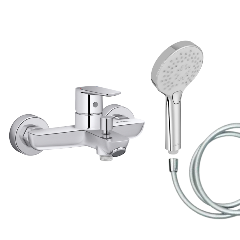 Mitigeur baignoire JACOB DELAFON July+ + pommeau de douche Metro + flexible de douche lisse