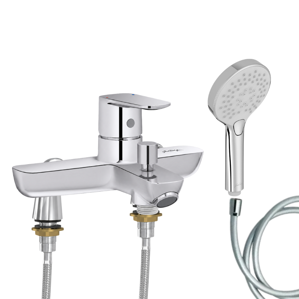 Mitigeur baignoire JACOB DELAFON July+ + pommeau de douche Metro + flexible de douche lisse + colonnettes Idro'Flex