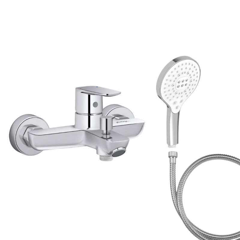 Mitigeur baignoire JACOB DELAFON July+ + pommeau de douche Metro signature + flexible de douche métal